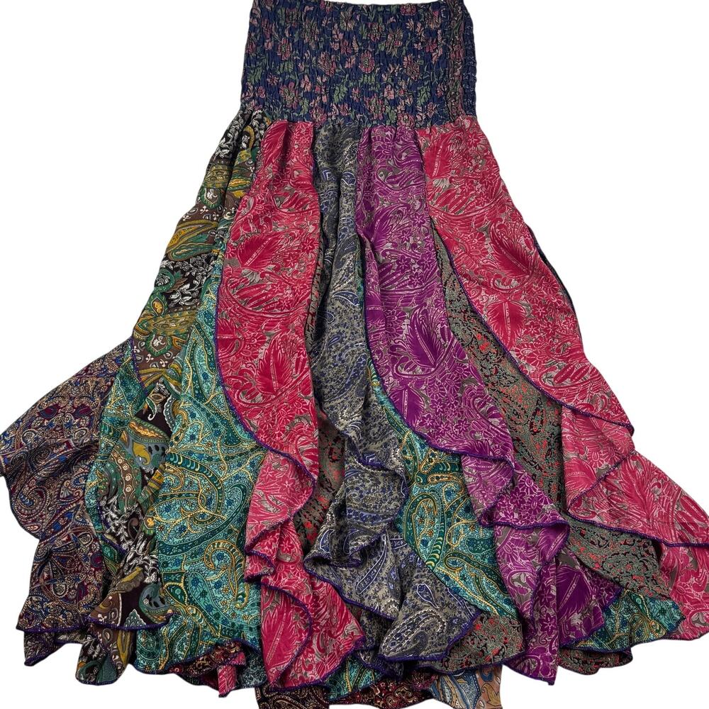 India Boutique Floral Boho Feminine Fairy Ruffle Patchwork Skirt/Dress One Size